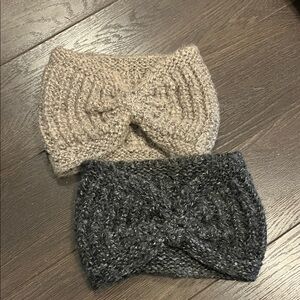 H&M Cozy Knit Sequin Bow Headband - set of 2, Beige and Charcoal